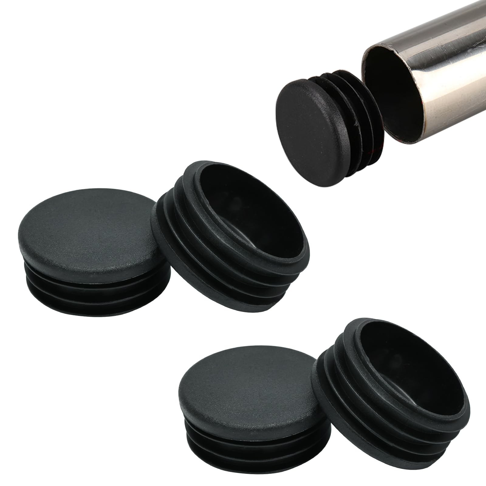 4 Pack 2″ (50 mm) OD Ribbed Plastic Hole Plugs, Round Ribbed Metal Tubing End…