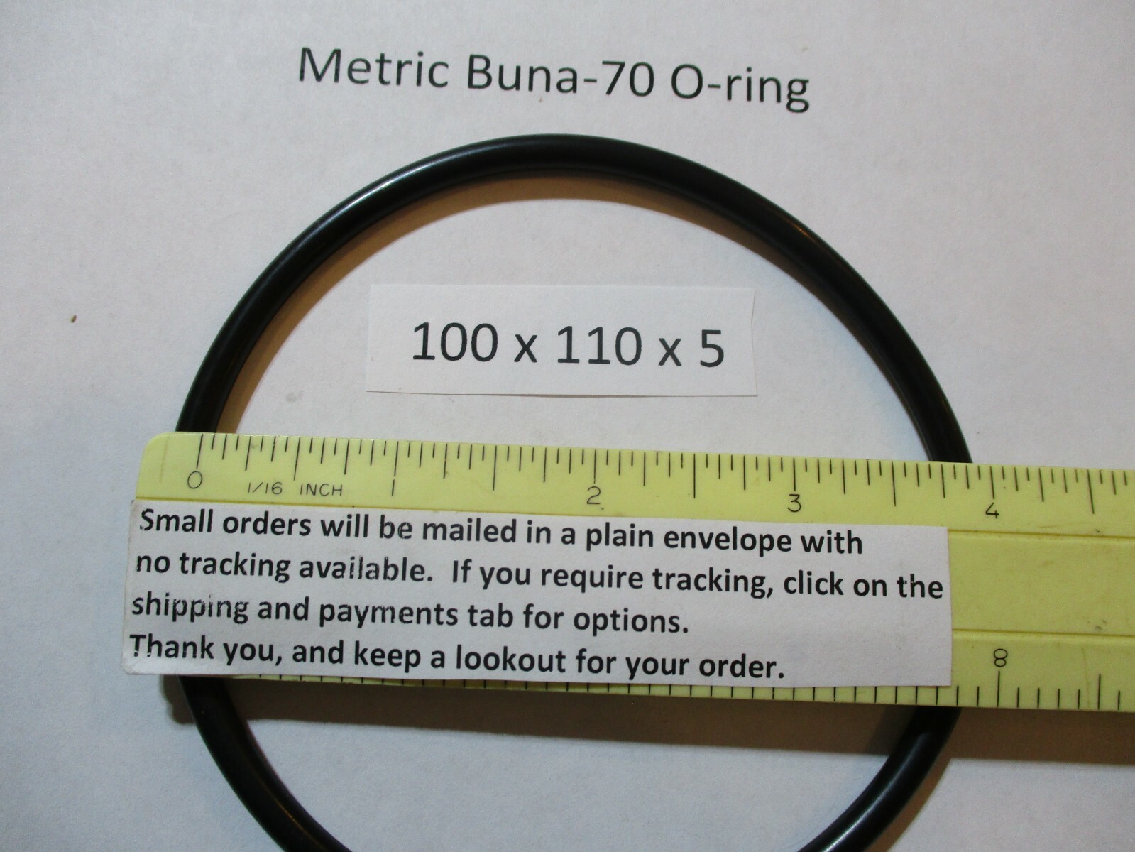 100mm ID x 110mm OD x 5mm thick O-ring. Buna-70. Quan 1.