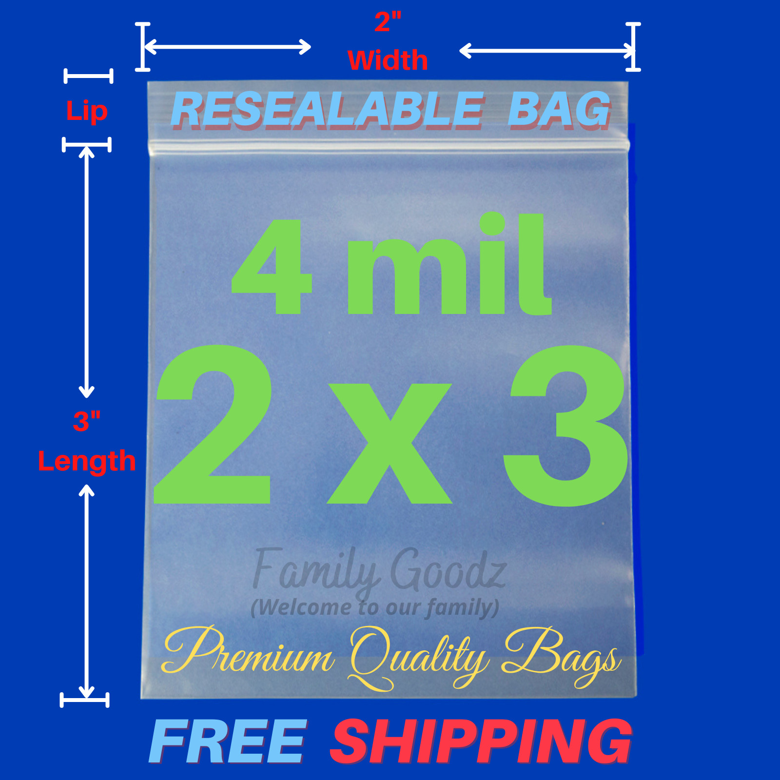 2″x3″ Clear 4 Mil reclosable zip seal lock bag, plastic lock bags jewelry, parts