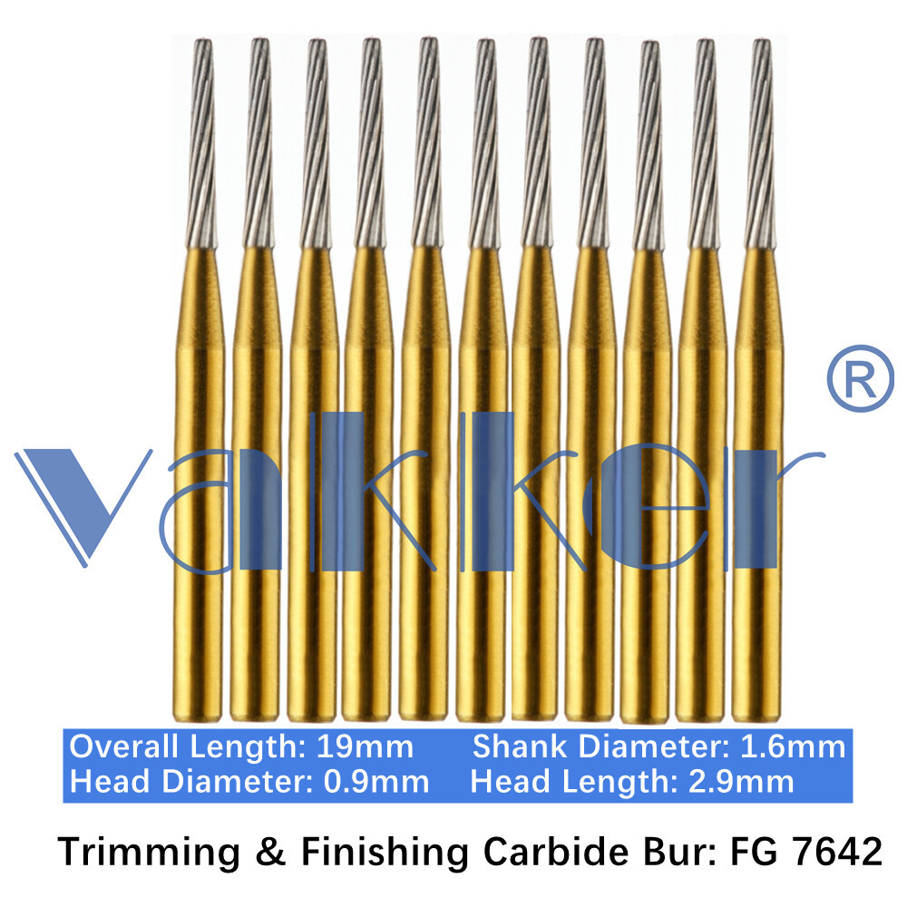 10/Pack Dental Trimming & Finishing Gold Carbide Burs Round Needle Egg FG7106