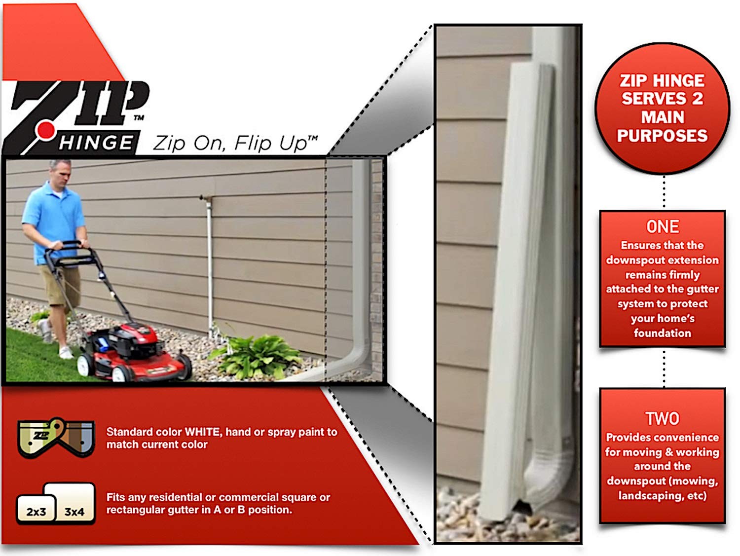 Zip Hinge – 3 Pack 2-6 Pack Set Downspout Gutter Hinge – Fits 2X3 3X4 5 Inch 6