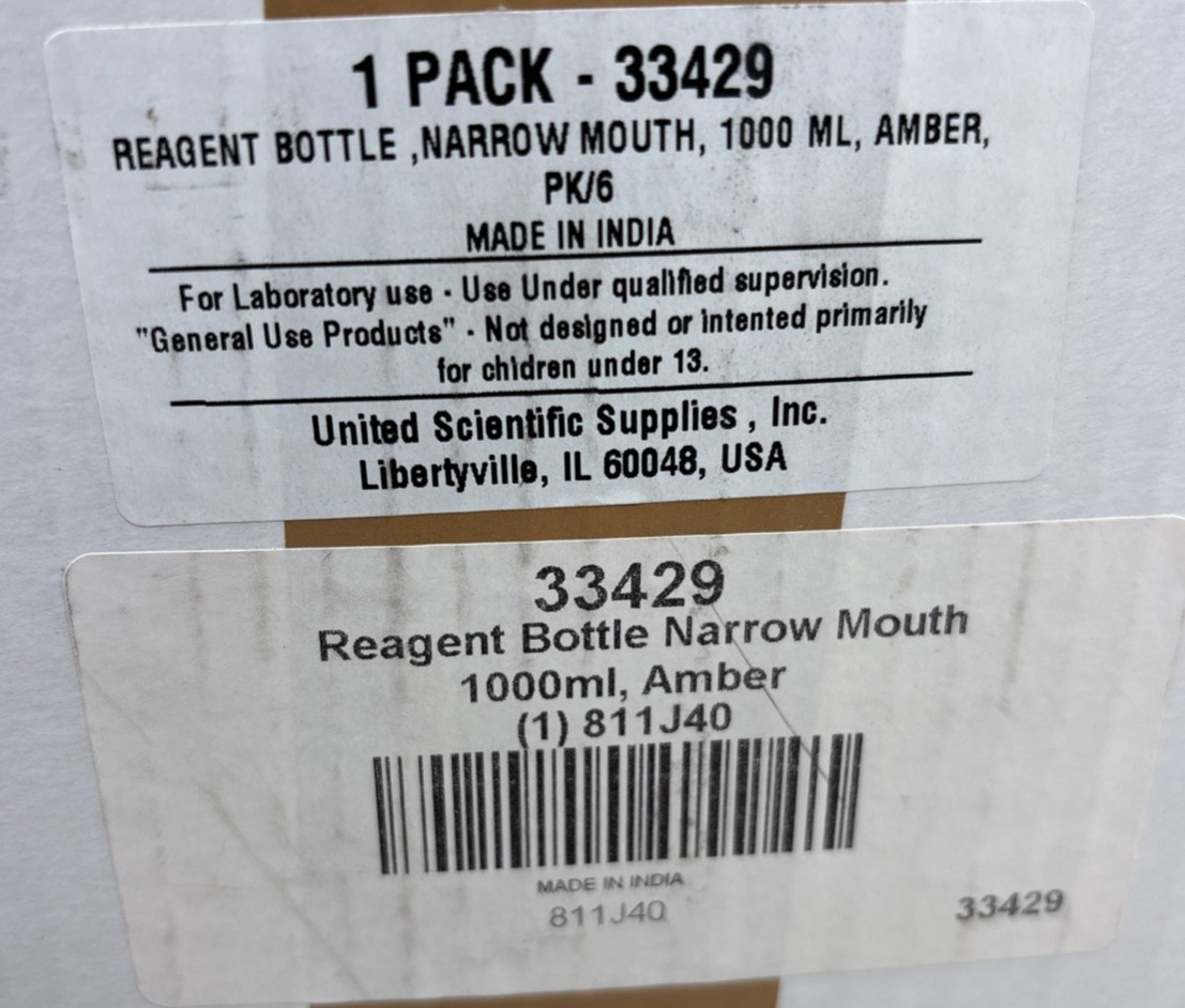United Scientific Reagent Bottles 1000ml Polypropylene 33429 Pack of Six