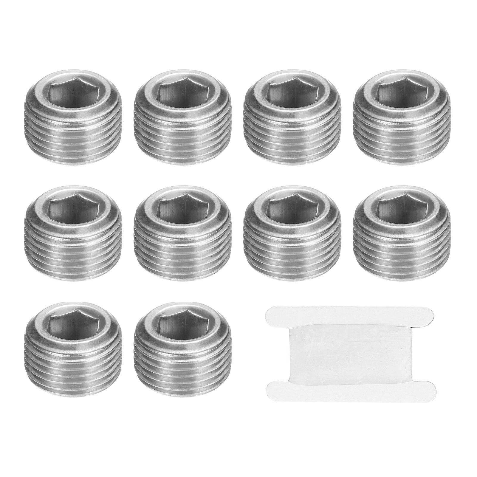 10 Pack Stainless Steel Pipe Plug 3/8″ BSP Male Hex Internal Socket Silver