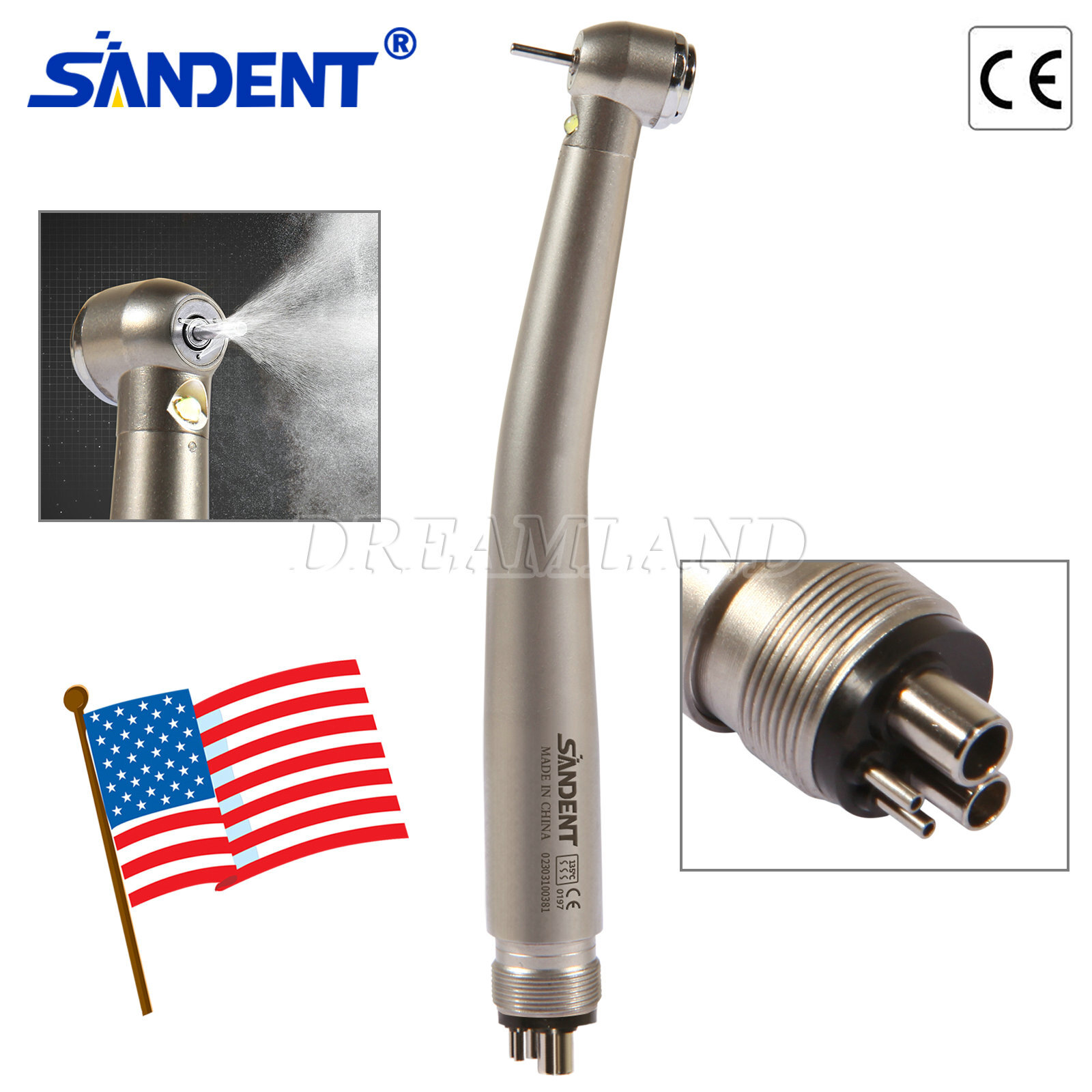 Dental LED High/ Low Speed Handpiece Contra Angle Straight Air Motor 2/4H Push