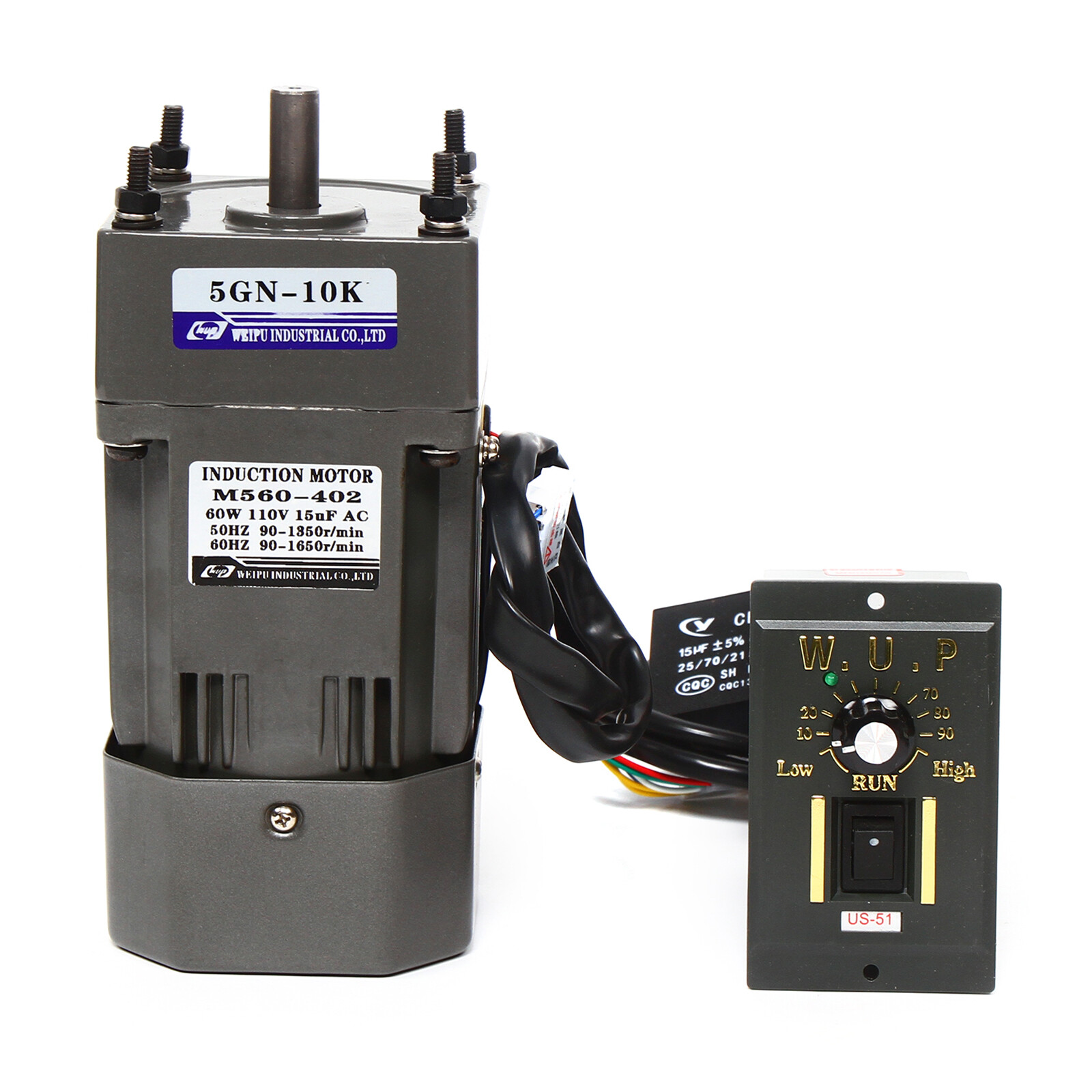110V 60W AC Gear Motor Electric Variable With Speed Controller Single-phase 1:10