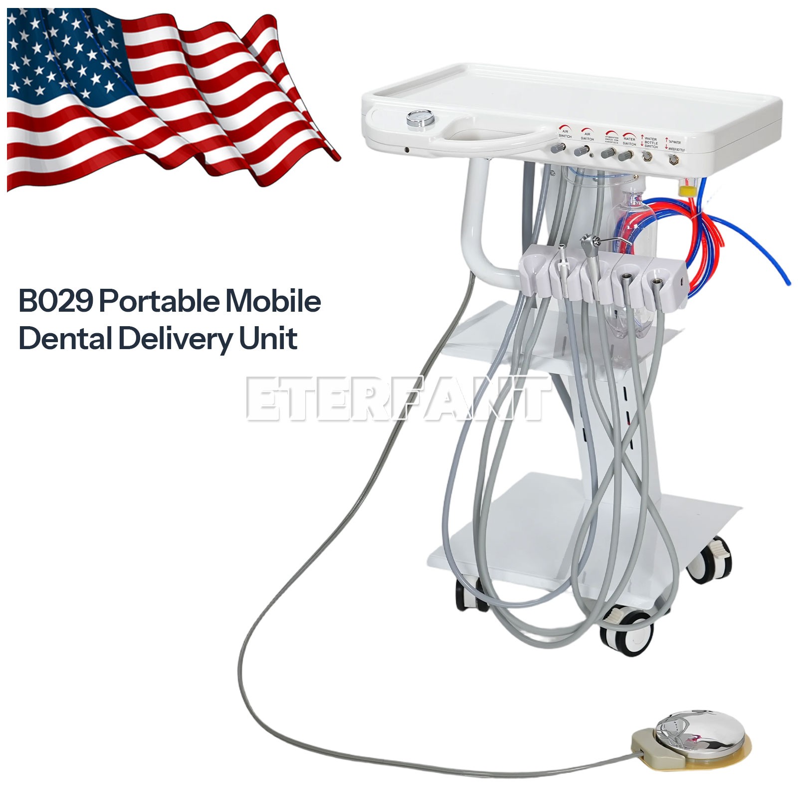 ETERFANT Dental Portable Mobile Delivery Unit System Cart Treatment 4 Holes US