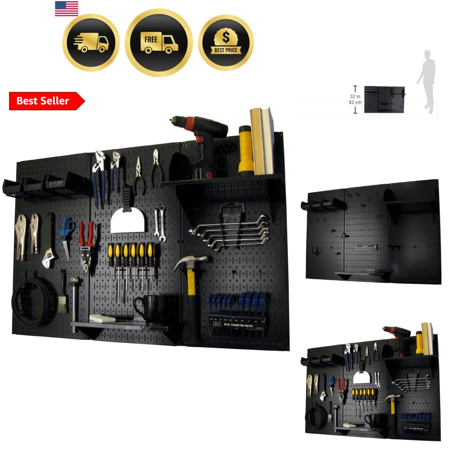 Pegboard Organizer 4 ft. Metal Pegboard Standard Tool Storage Kit with Black …