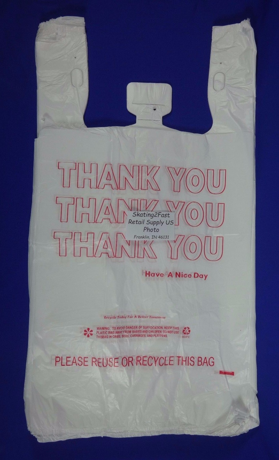 Qty. 200 THANK YOU T-Shirt Bags Plastic 11.5″ x 6.5″ x 22″ Retail Shopping