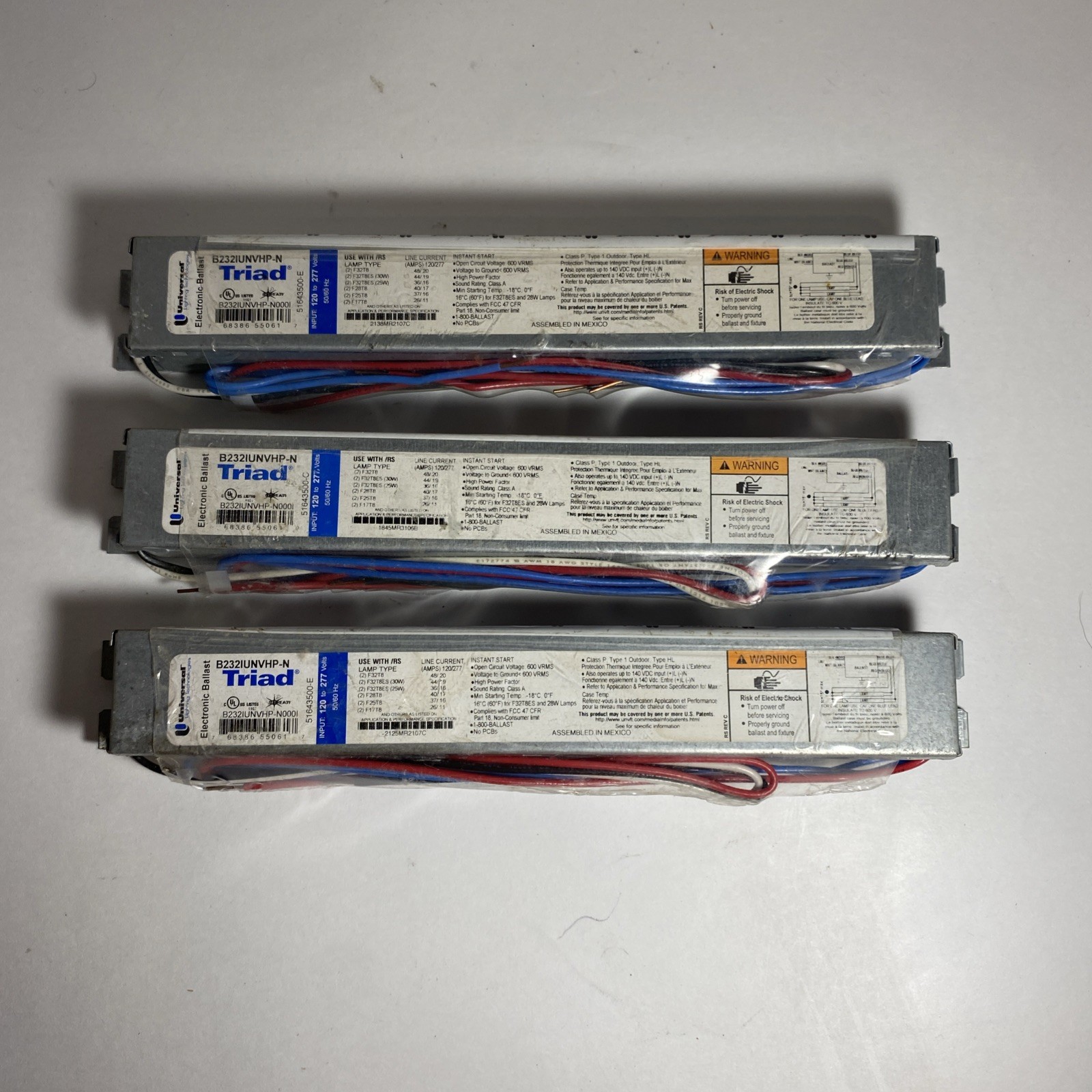 (3) Universal Triad B232IUNVHP-N Ballast For F32T8 LAMP 120/277 VAC