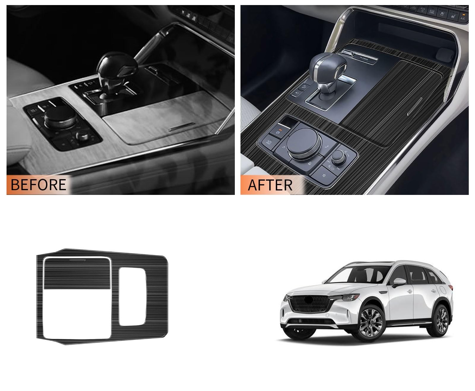 CX-90 Shift Panel Cover Trim & Dashboard Frame Black Brushed Stainless 2PCS
