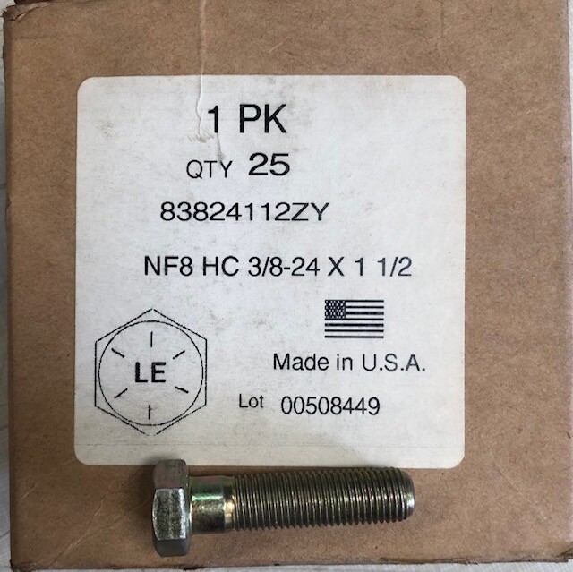 83824112ZY NF8 HC 3/8-24 x 1 1/2 BOLT PK of 25 PCS Made in USA
