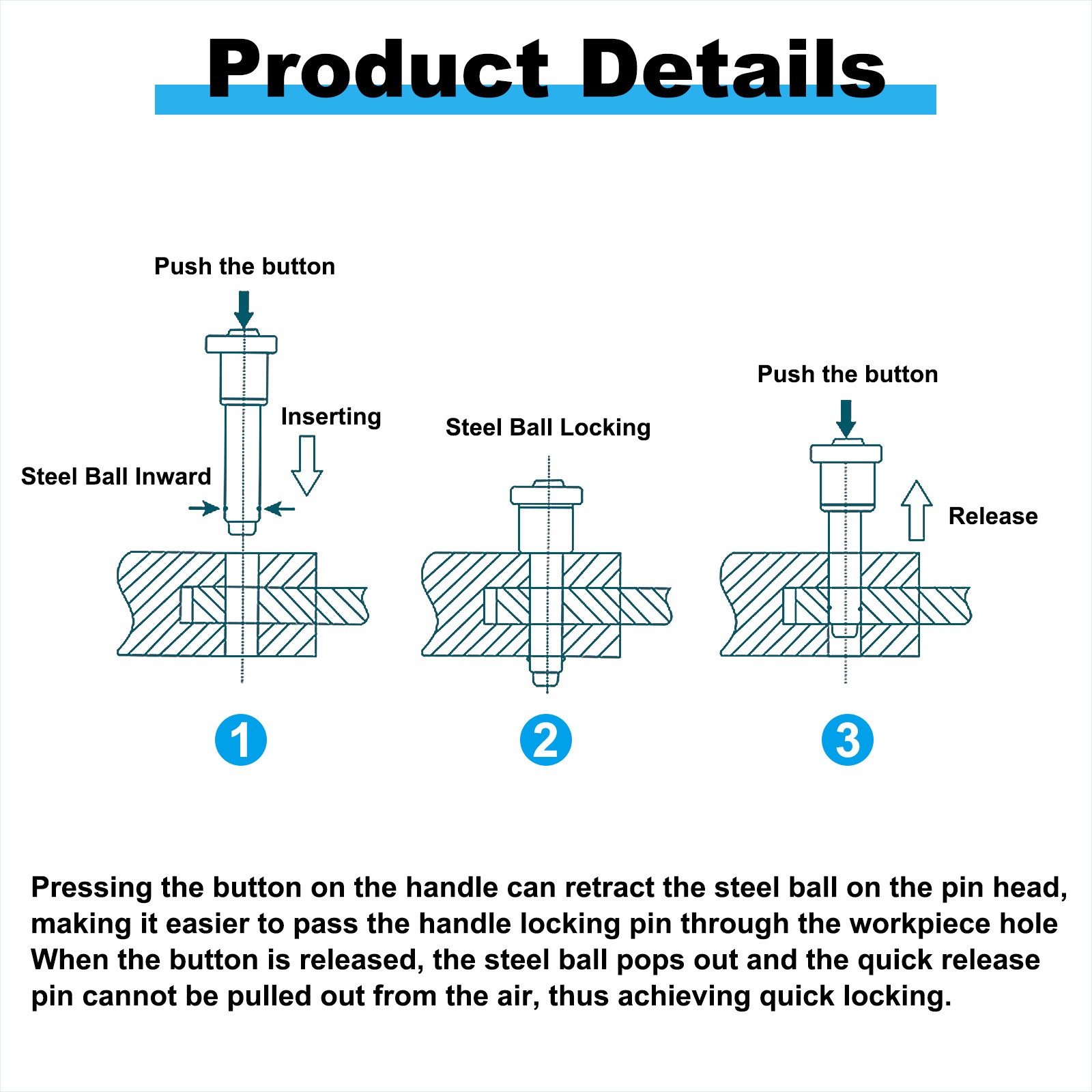 5/16″(8mm)x2″(50mm) 304 Stainless Steel Quick Release Pin Ball Locking Pin