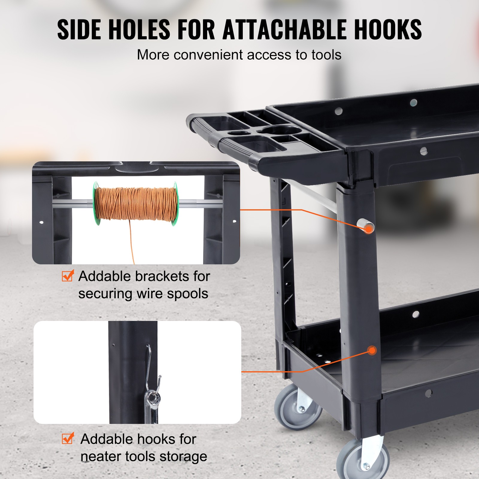 VEVOR Utility Service Cart Rolling Cart 2 Shelf 550LBS with 360° Swivel Wheels