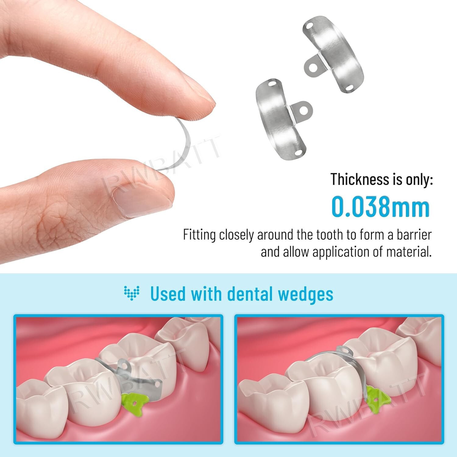 50Pcs Dental Matrix Bands Palodent V3 Sectional Contoured Matrices Refill Band