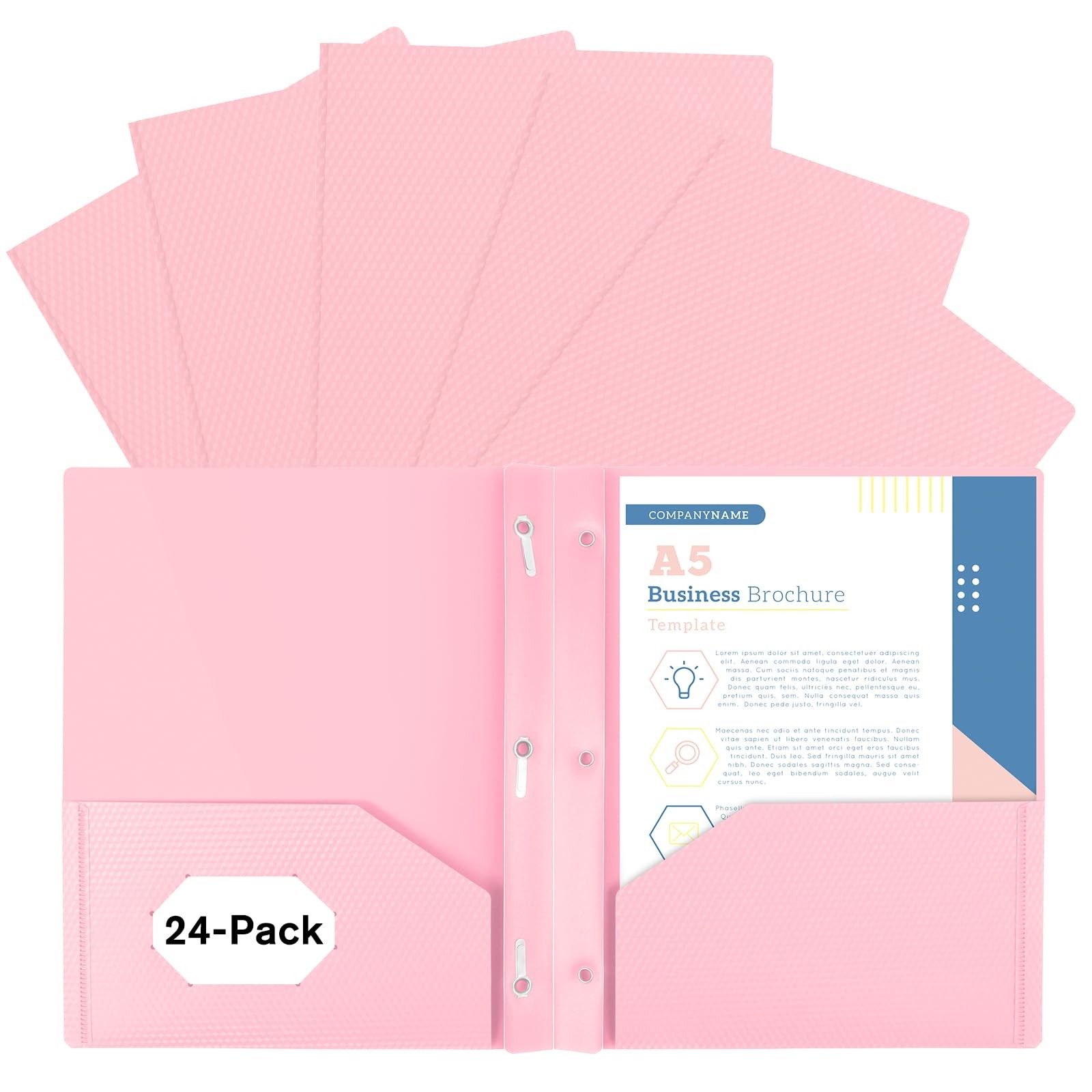 24 PCS Plastic Folders With Pockets 3 Fasteners Pastel Fits Letter Size Pink