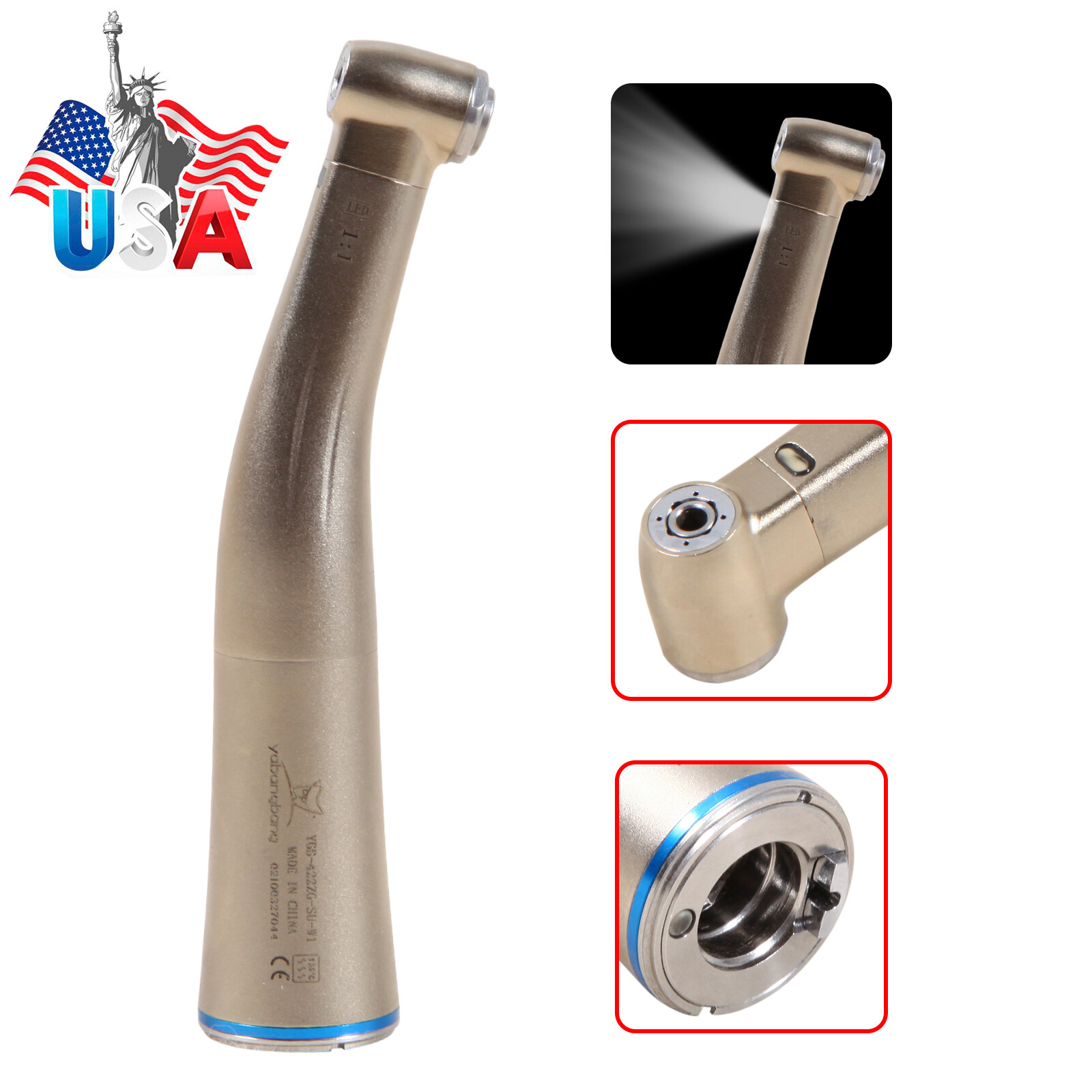 Dental 1:1 LED Fiber Optic Contra Angle Handpiece Internal Spray Fit NSK E-type