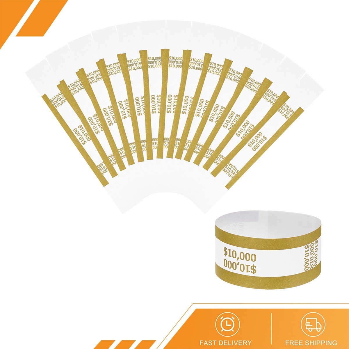 100Pcs Money Band 10000 Dollar Money Bill Wrapper Self-Adhesive Dark Yellow