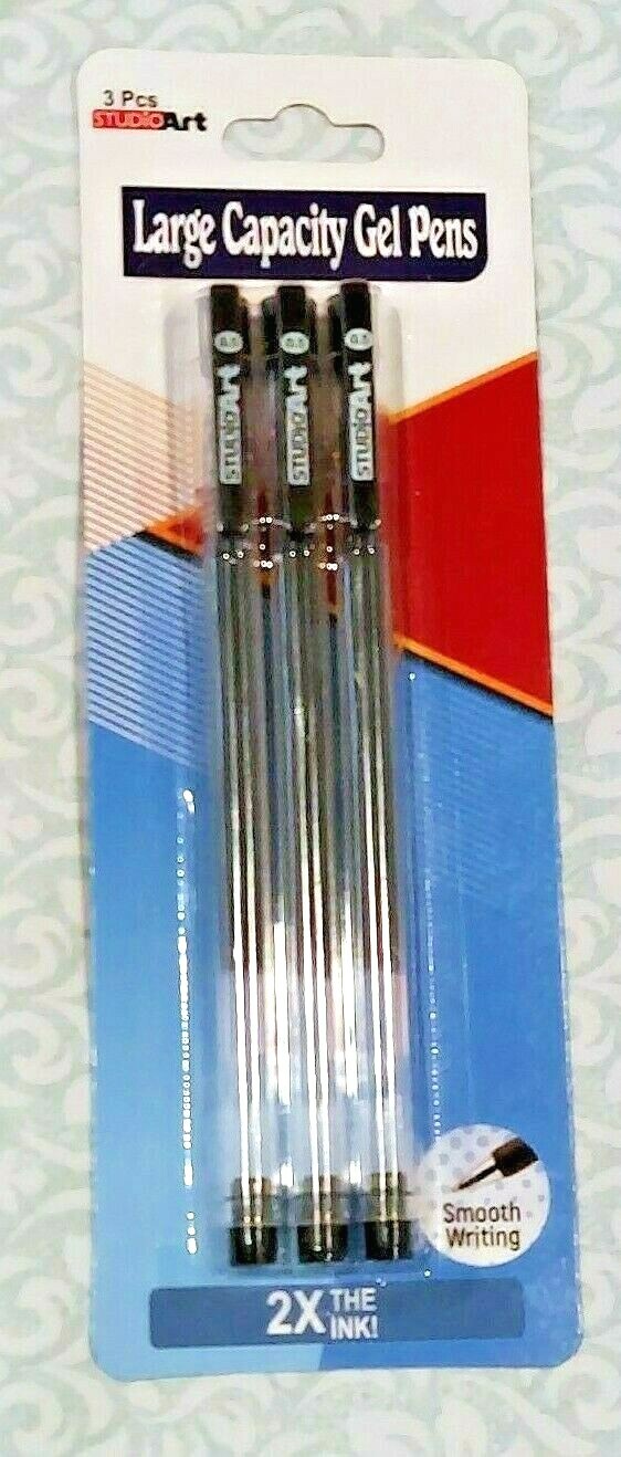 STUDIO ART Large Capacity Ink Gel Pens .5mm Classic – 3pack – Black – NEW