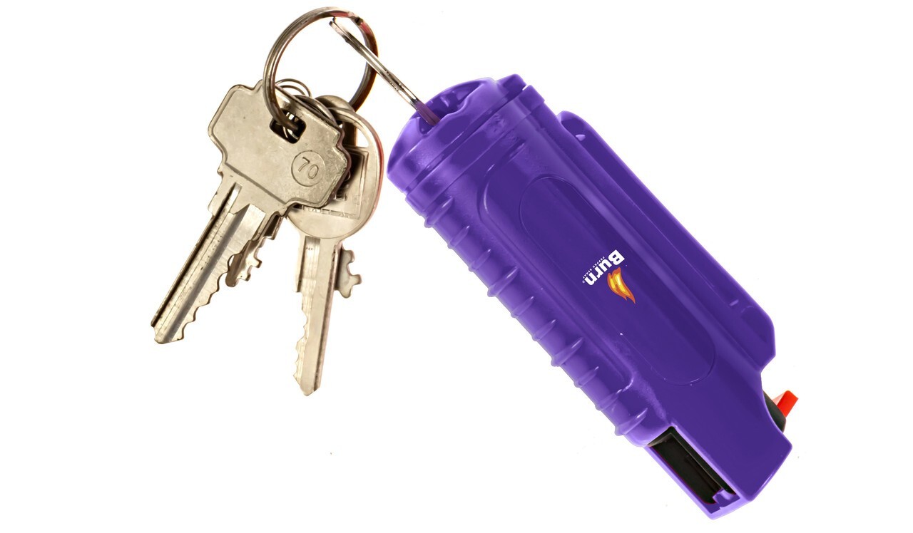 BURN Pepper Spray Maximum Strength Self Defense Security Keychain Black 2 Purple