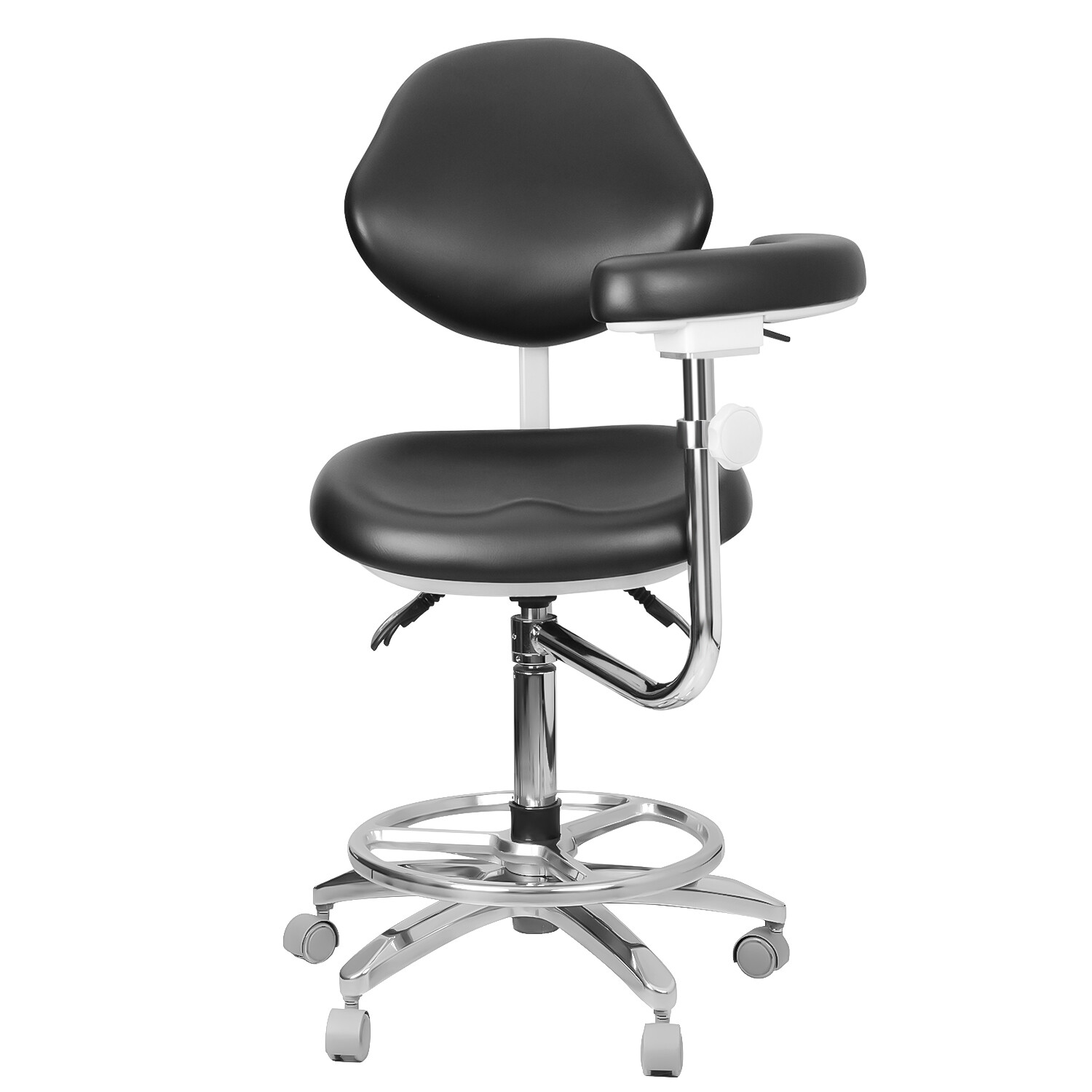 Adjustable Dental Chair Doctor Assistant Chair 360° Armrest Footrest PU Black US