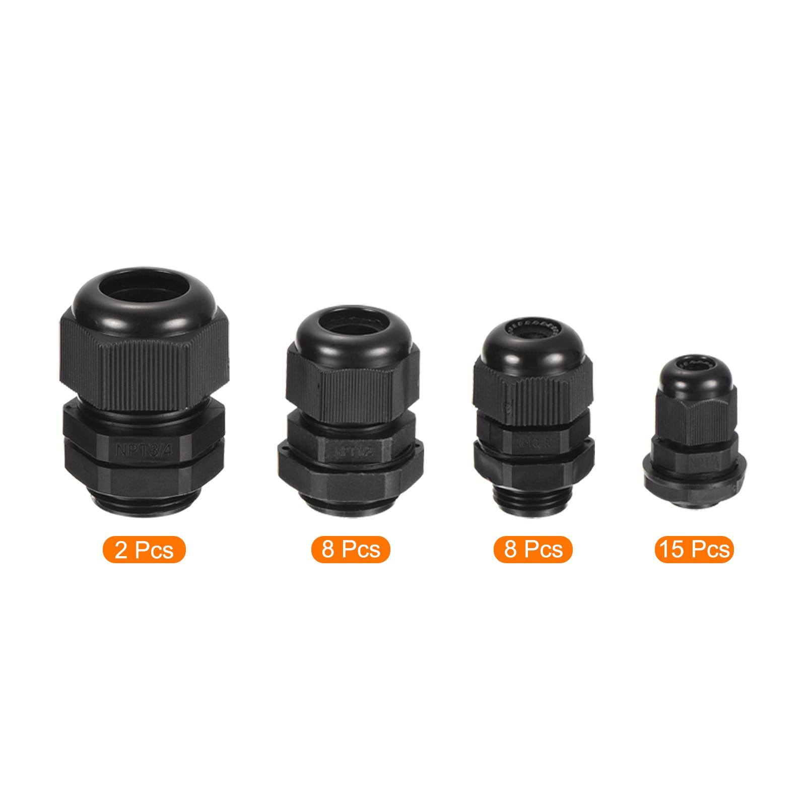 33 Pcs Cable Gland Kit 1/4″ 3/8″ 1/2″ 3/4″ Cable Connectors Nylon Black