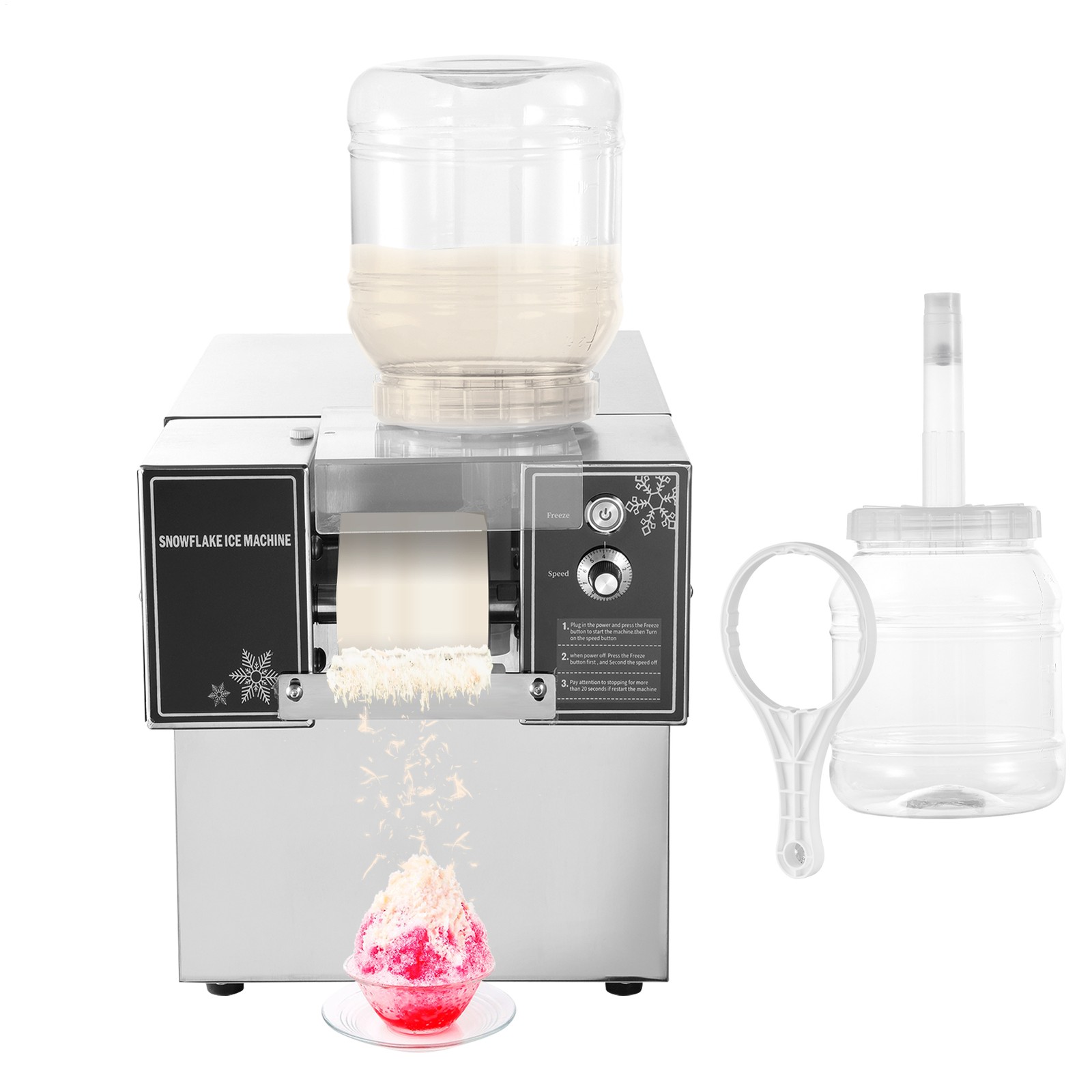 Commercial Snowflake Machine Ice Shaver Snow Cone Shaving Maker Adjustable Speed
