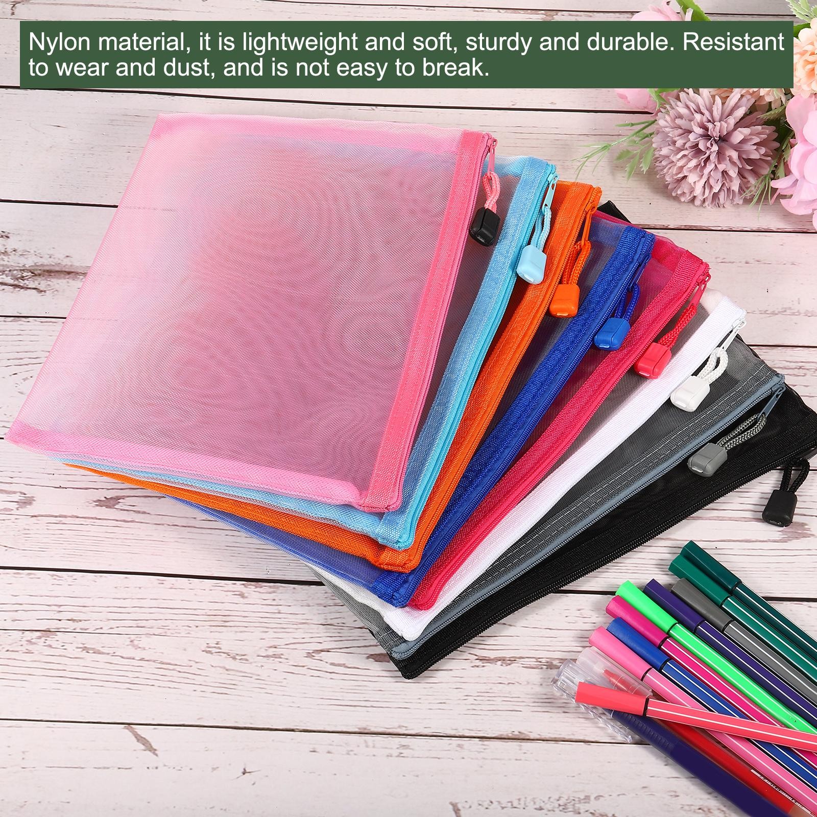 6 Pack Mesh Cosmetic Bags A6 Nylon Pencil Cases Zipper Organizer Black