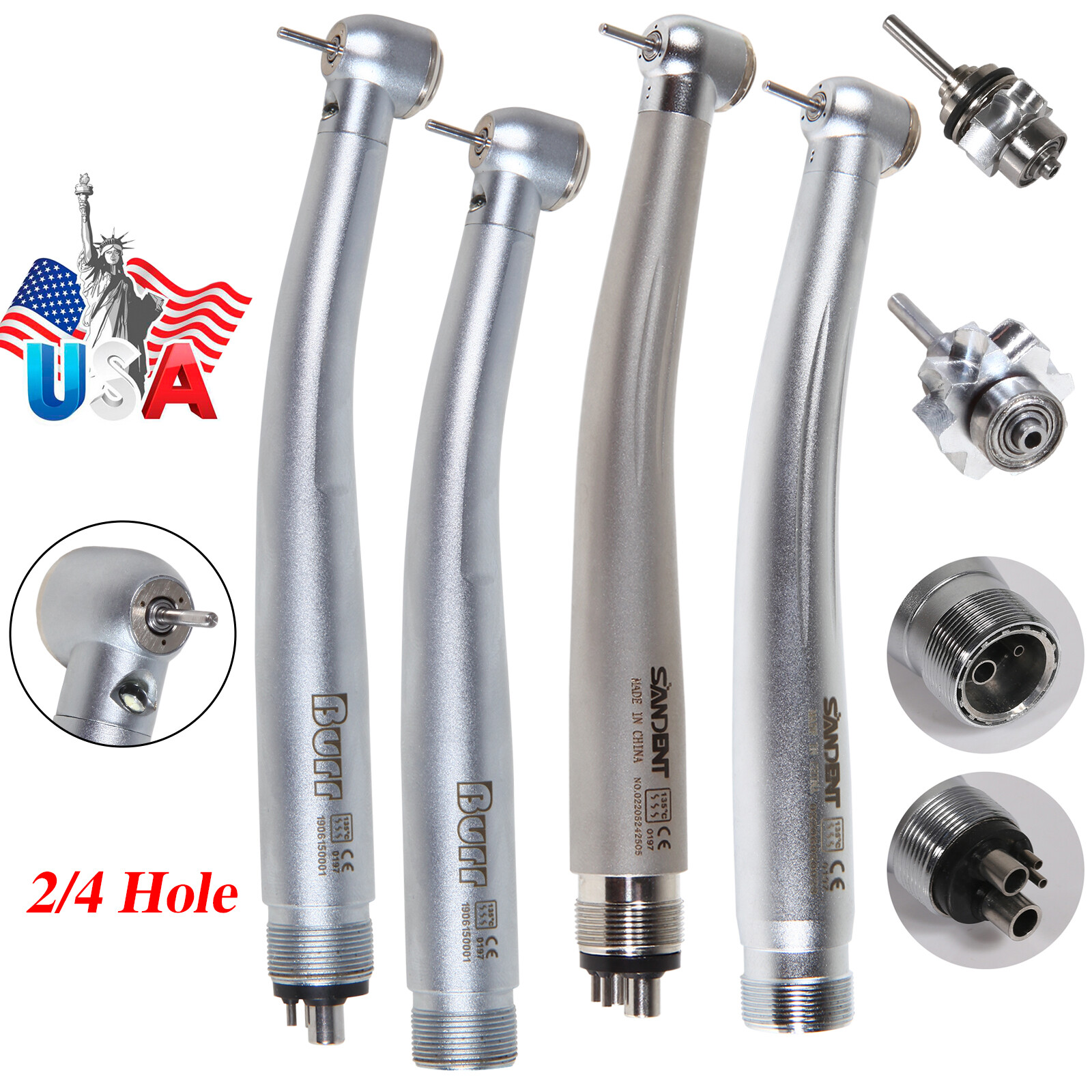 YBB/NSK Style Dental (E-generator LED) High Speed Turbine Handpiece Push 4 Hole