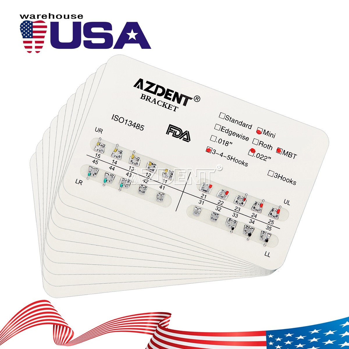 10 Sets AZDENT Dental Orthodontic Brackets Braces Mini MBT.022 Hooks 345