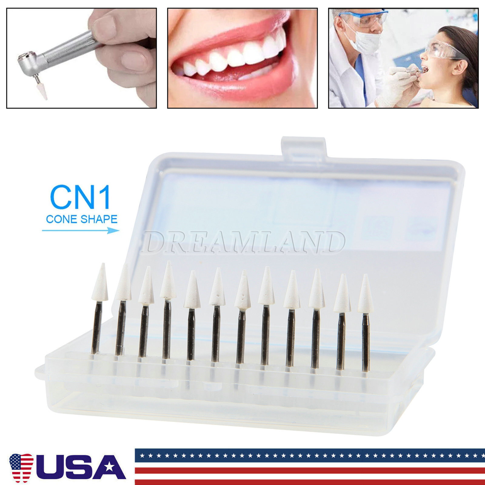 Dental White Polishing Stones Flame Cone shape FL2 CN1 RD1/ Carbide Round Burs