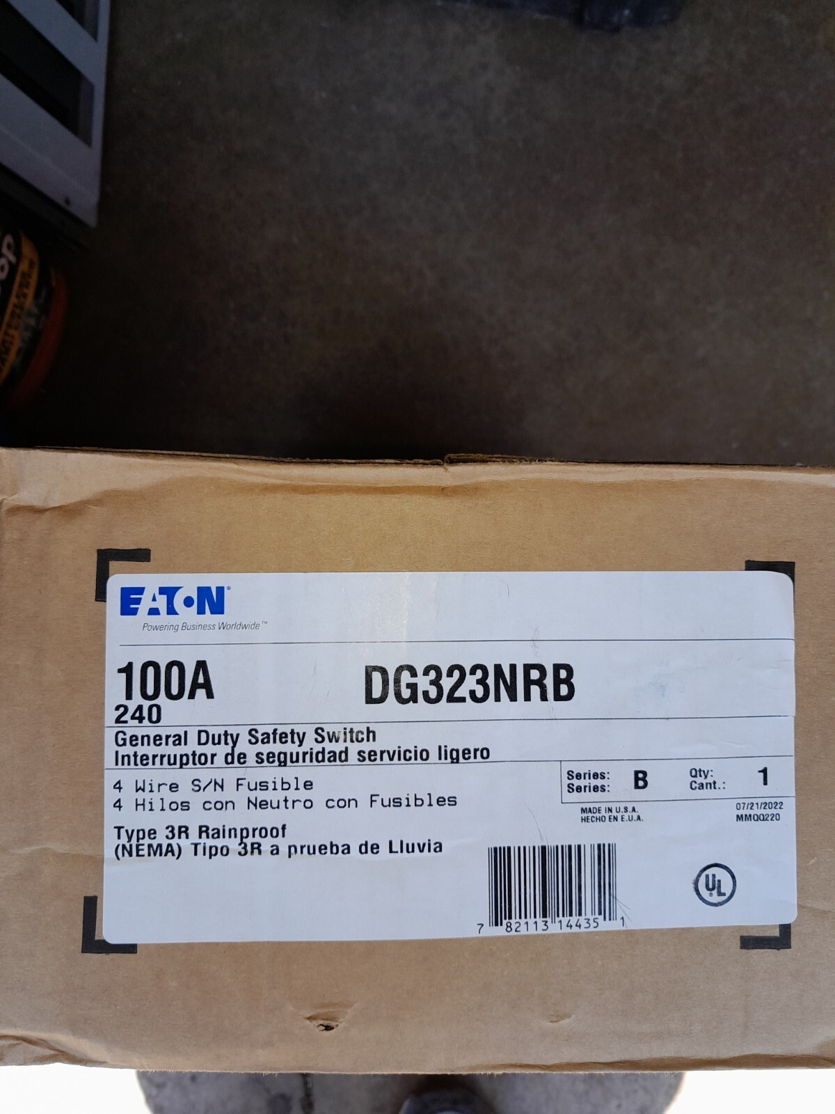 EATON 100AMP OUTDOOR DISCONNECT SWITCH 3 PHASE 240V FUSE TYPE NEMA 3R