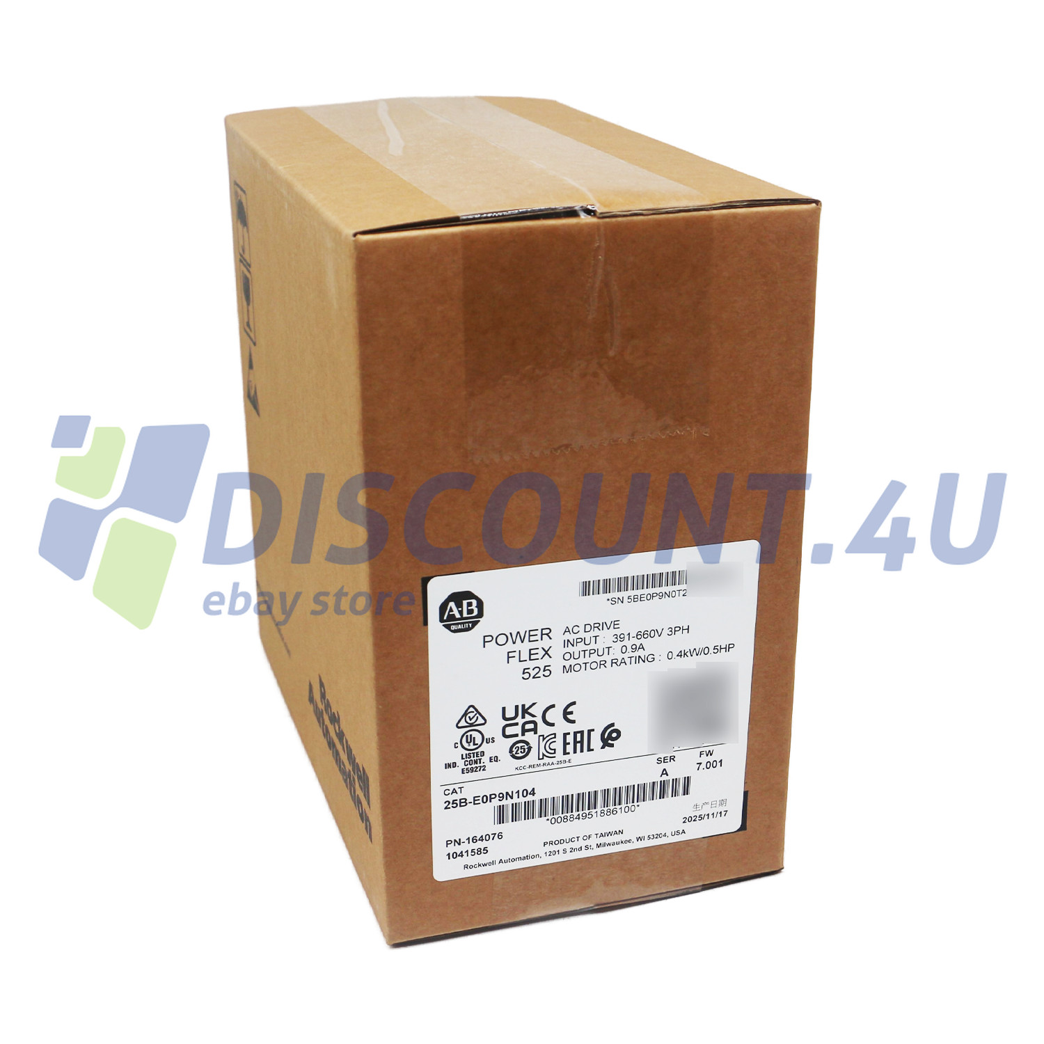 New Sealed 25B-E0P9N104 PowerFlex 525 0.4kW (0.5Hp) AC Drive