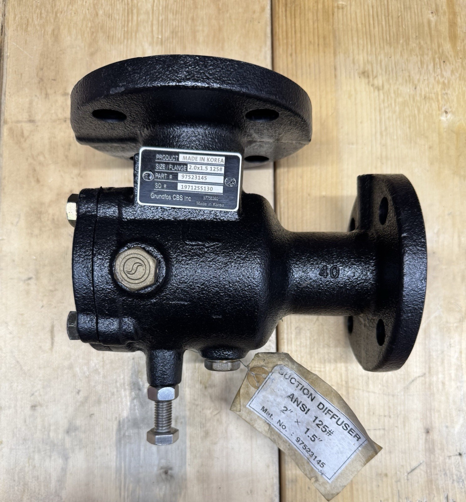 Brand New Grundfos 97523145 Cast Iron Suction Diffuser 2” Inlet 1.5” Outlet
