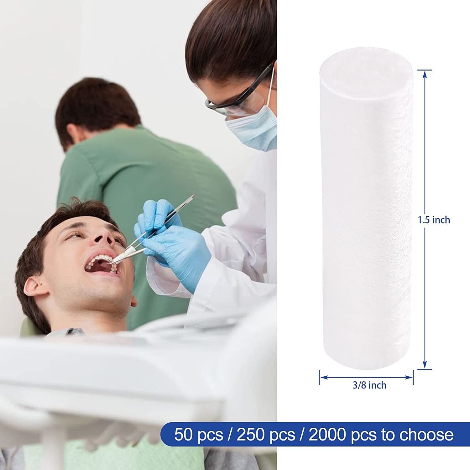 250Pcs/Box Dental Disposable Cotton Rolls Nosebleed Plugs Absorbent 1.5″ x 3/8″