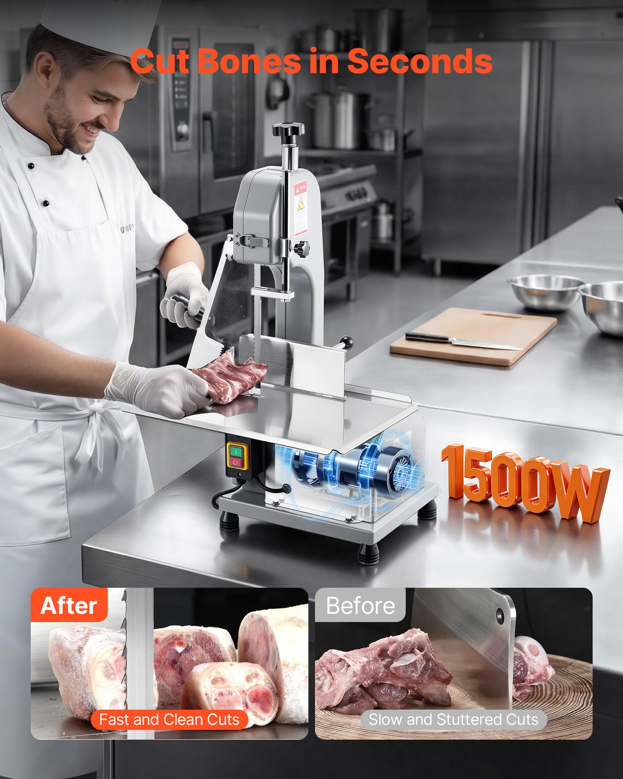 VEVOR Commercial Electric Meat Bandsaw 1100/1500W Bone Saw Frozen Bones & Meat