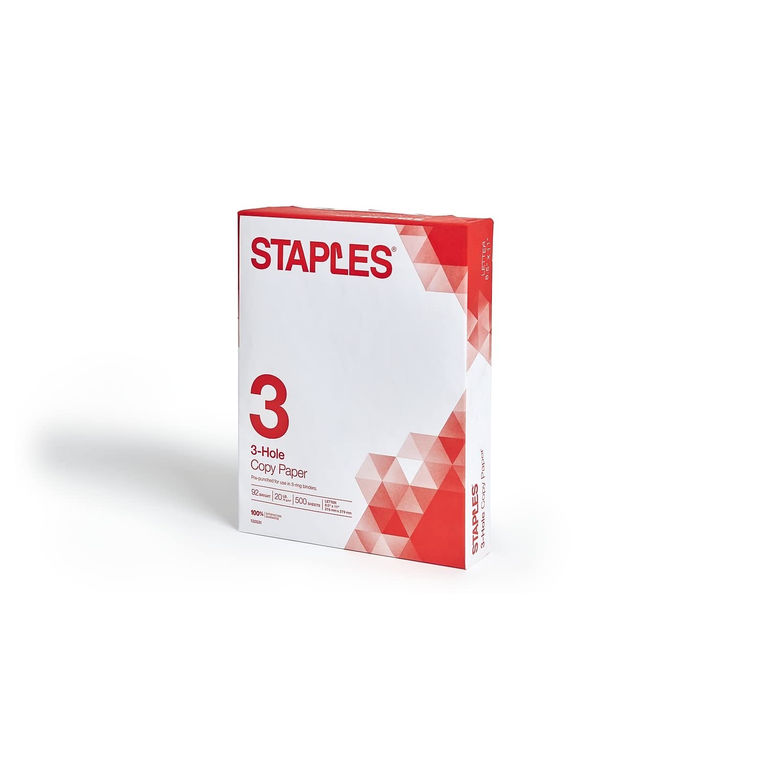 Staples 8.5-Inch X 11-Inch 3 Hole Copy Paper 20 Lbs. 92 500 Sheets, White