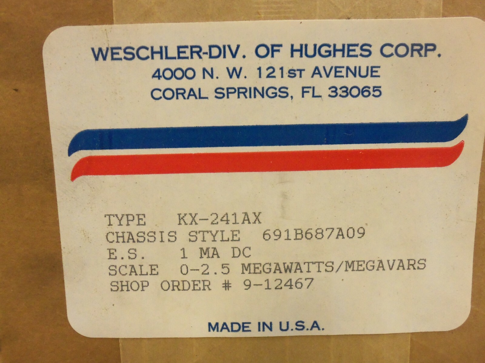 NEW WESTINGHOUSE KX-241AX 0.00-2.5 MEGAWATTS/MEGAVARS METER “AK”