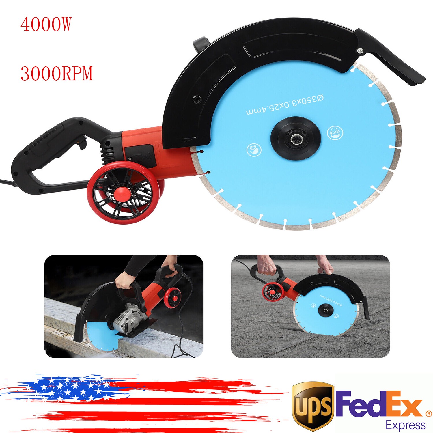 Electric Concrete Cutter Saw, Circular Saw with Saw Blade and Rolling Pulley HOT