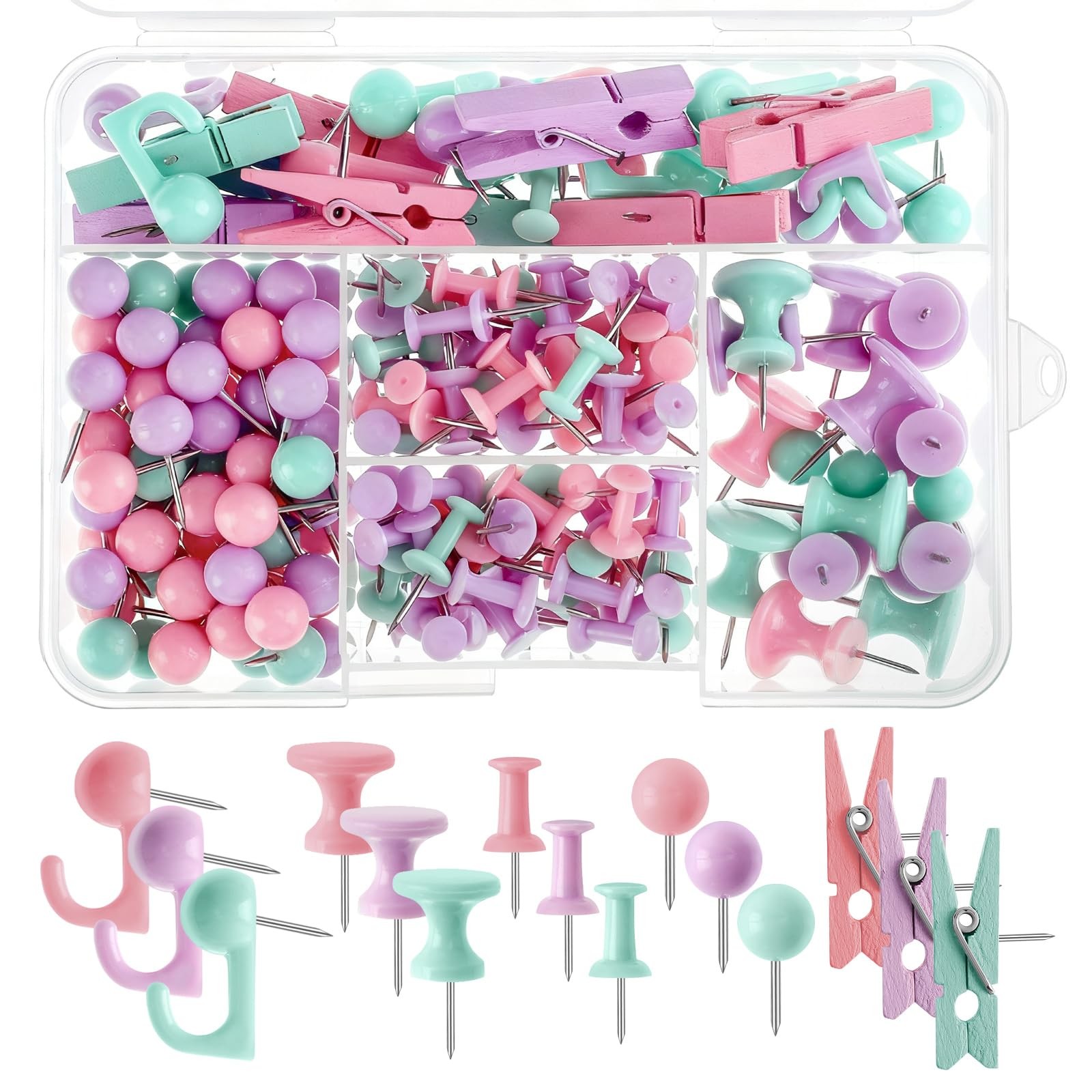 200 Pieces Push Pins Set, 5 Types Colorful Thumb Tacks Cute Decorative Push P…