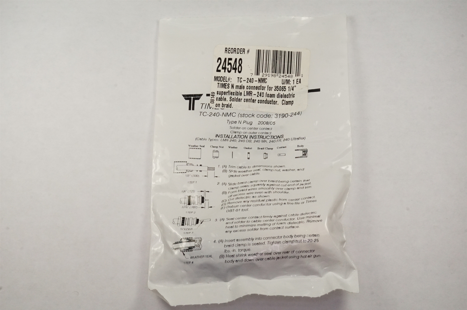 TC-240-NMC Times Microwave N-Type Connector 2.5GHz 50 Ohm Clamp Male Plug Strght