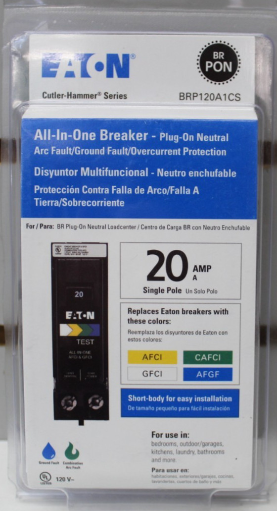 Eaton BRP120A1CS 20 Amp Dual Function Circuit Breaker All-In-One Plug-On Neutral