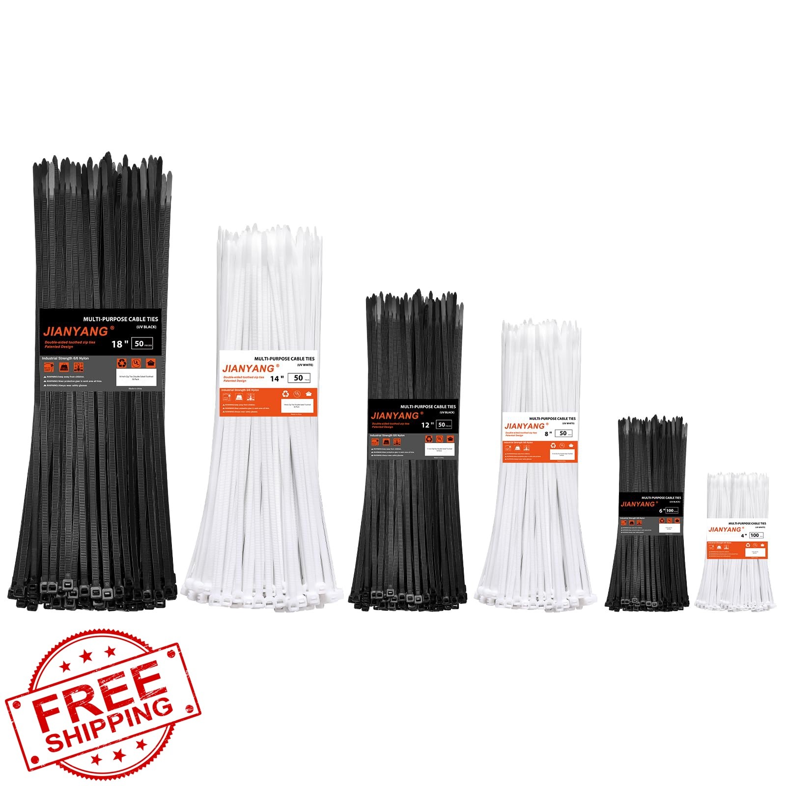 JIANYANG Zip Ties Assorted 400 Pack