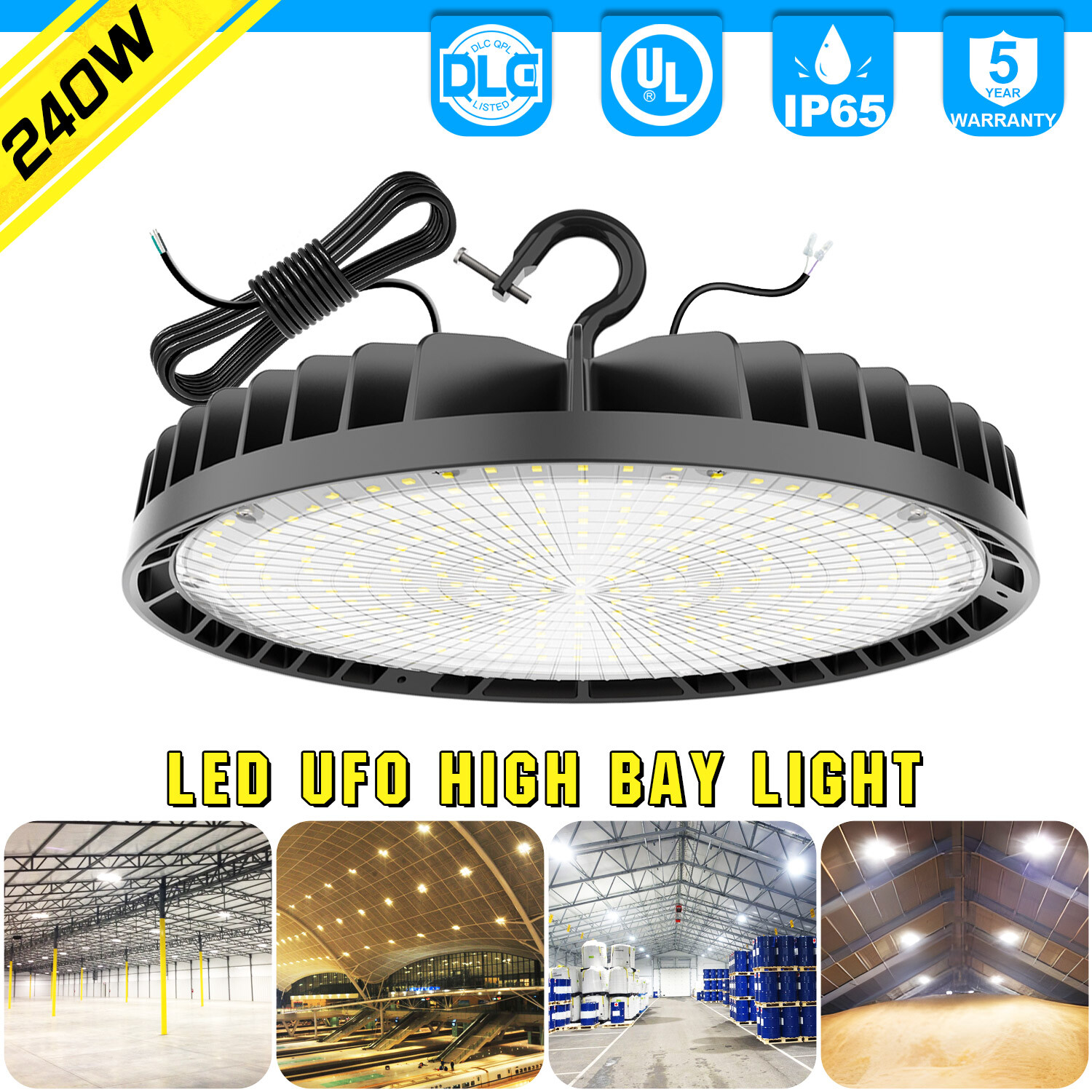 240W UFO LED High Bay Light Dimmable Commercial Warehouse Led Shop Lights 5000K