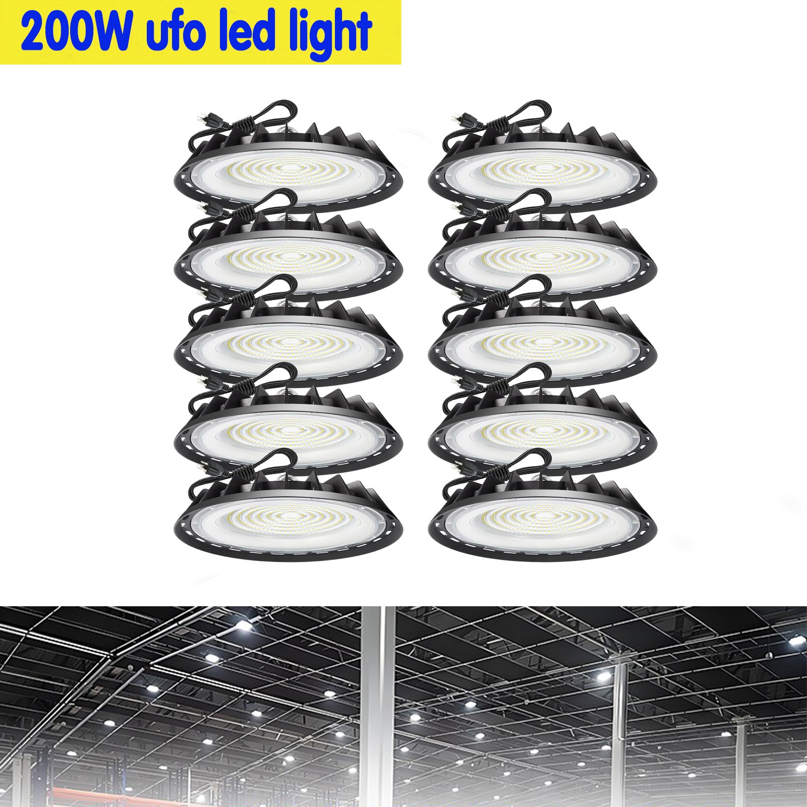 10 Pack 200W UFO Led High Bay Light Commercial Industrial Warehouse Shop Light