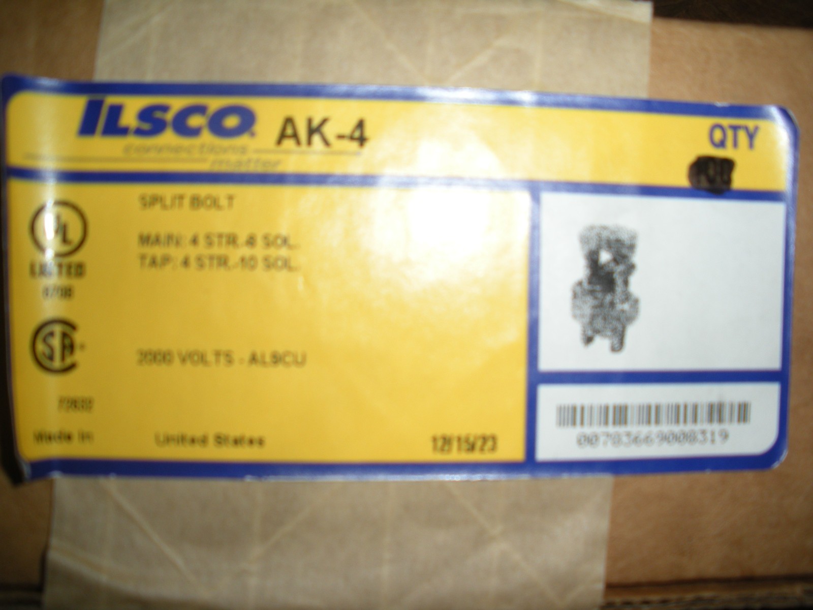 Ilsco AK4 aluminum split bolt connector 4/4 lot of 10pcs CU/AL 8 lots available