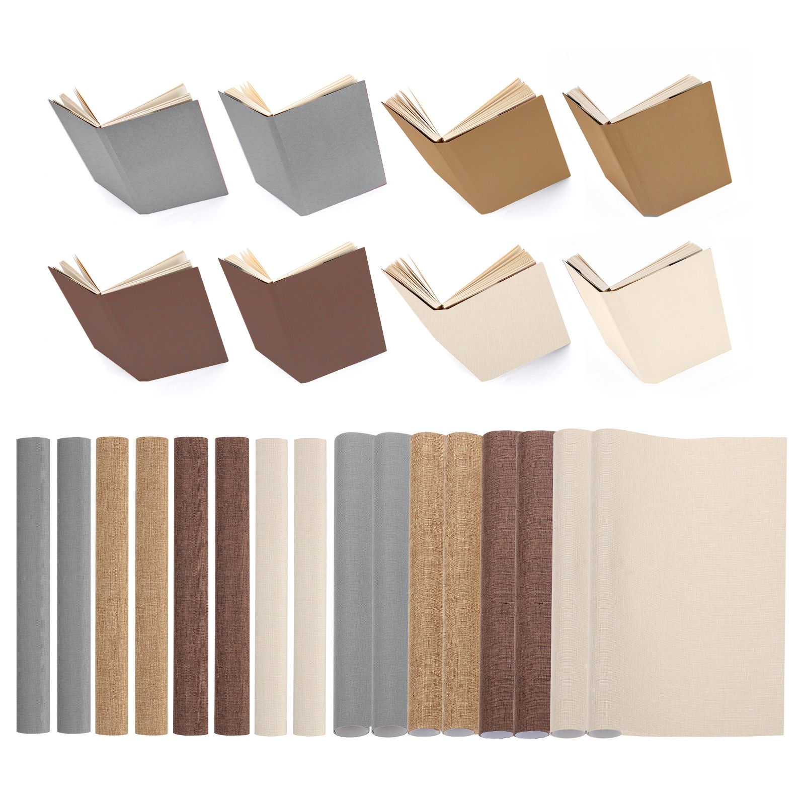14″x10″ Bookbinding Cloth, 8Pcs, Dark Brown/Brown/Gray/Beige