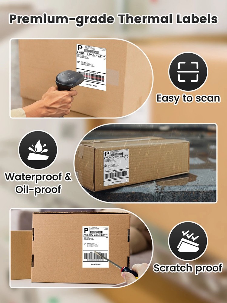 4×6 Fanfold Direct Thermal Shipping Labels for Zebra and Rollo 500 PCS