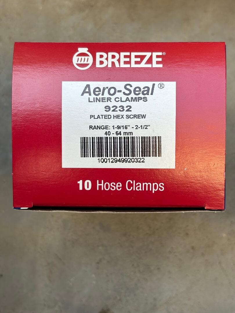 9232 AeroSeal Liner Clamps with SS Screw Dia 1-9/16in – 2-1/2in (40 – 64mm)10/Pk