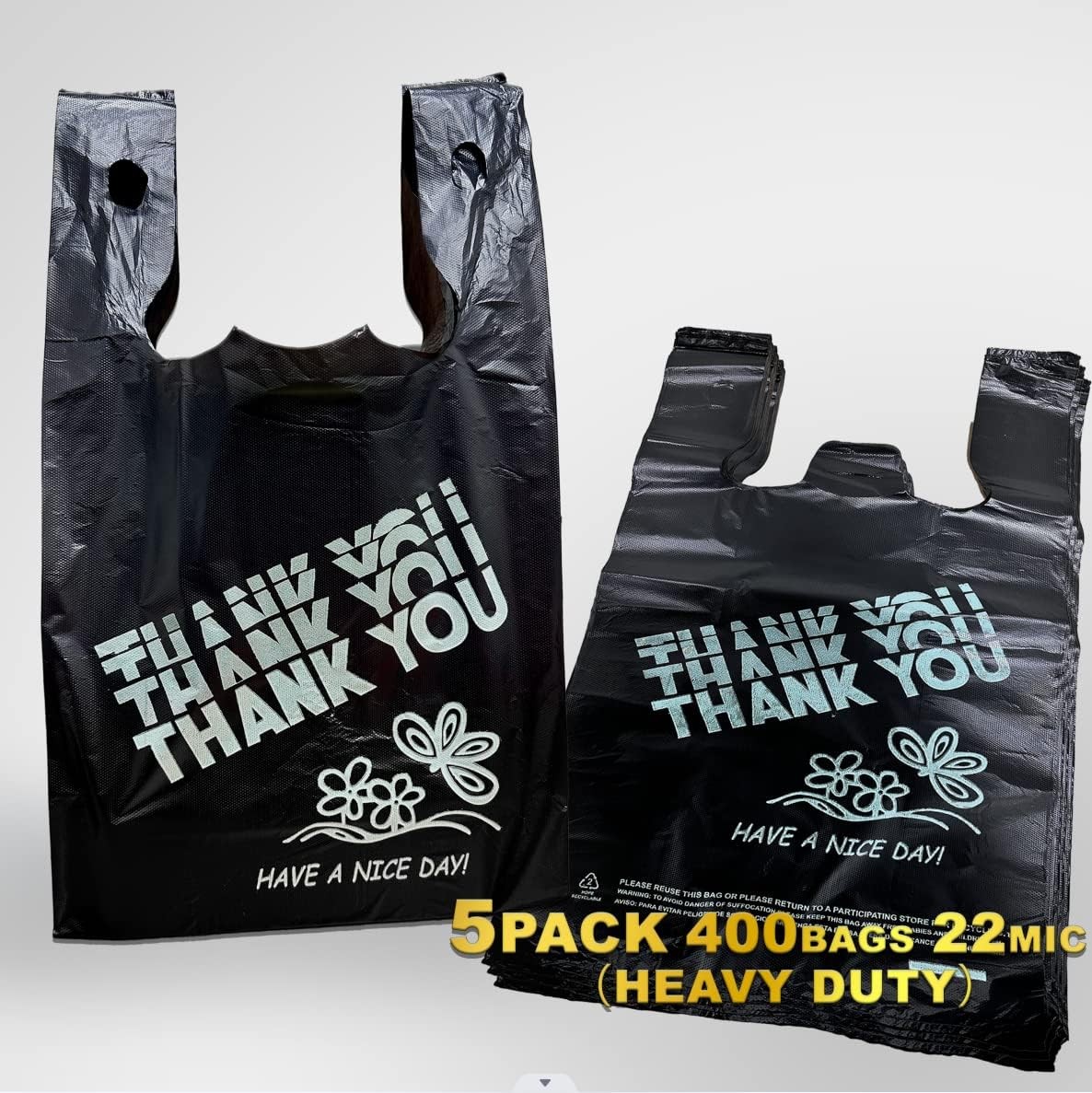 YoYoRain Black Thank you bags, HEAVY DUTY 22MIC Plastic Bags…