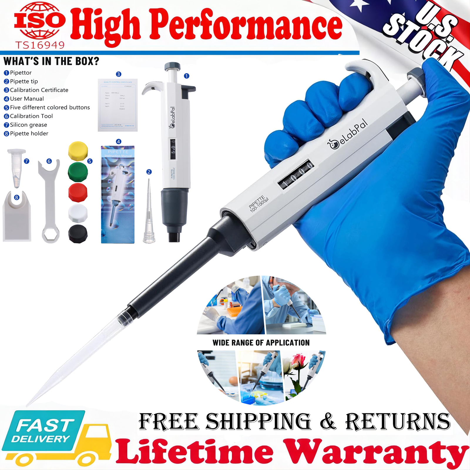 eLabPal Micropipette Adjustable Volume Single Channel Pipettors High-Accurate